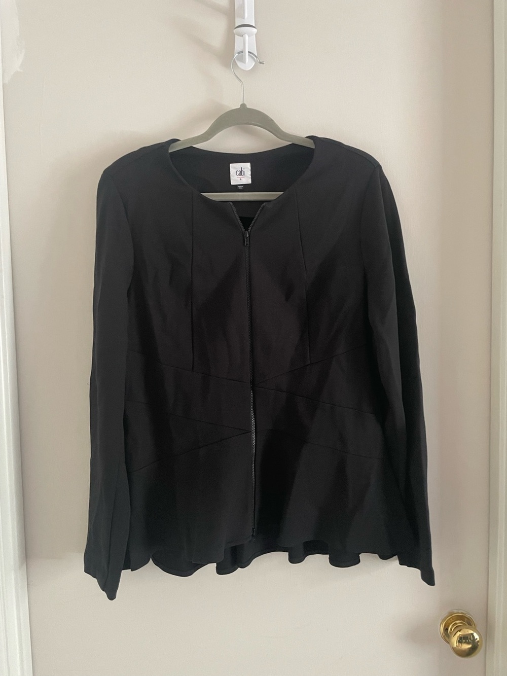Cabi Black Zip-Front Peplum Jacket - Size L - EUC